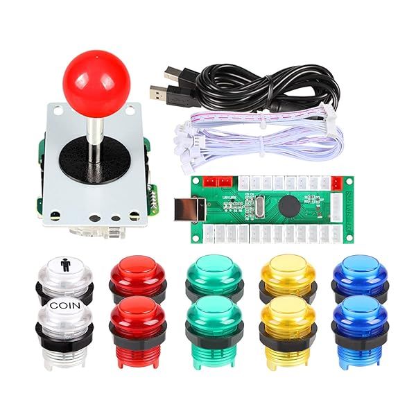 Fosiya USB Encoder and 10 LED Arcade Buttons for PC Games Mame Raspberry Pi Red Top Ball Joystick