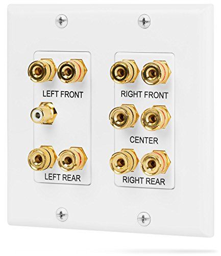 Fosmon 2-Gang 5.1 Surround Wall Plate - Premium Gold Plated Copper for Speakers & Subwoofer (White)