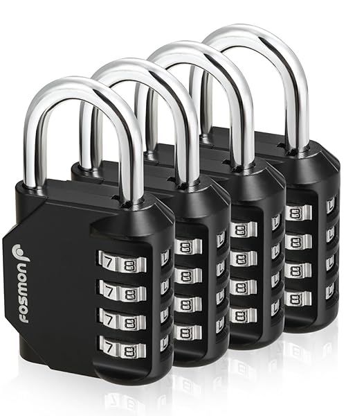 Fosmon 4 Pack 4-Digit Combination Padlocks - Durable Alloy Locks for Gym, School, Locker & Storage Units