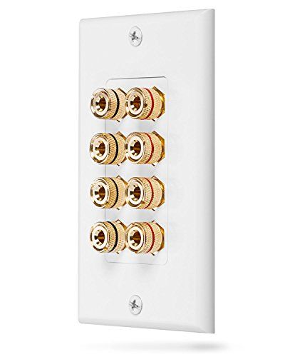Fosmon Quad Speaker Wall Plate - Premium Gold Plated Copper Coupler for 4 Speakers (White) - Enhance Your Home Theater Audio