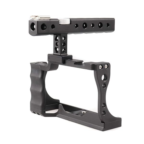 Foto4easy Aluminum Alloy Camera Cage Stabilizer with Cold Shoe and Top Handle Grip for Canon EOS M50 DSLR Video Shooting