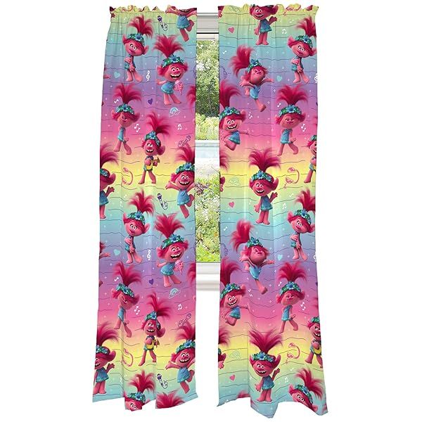 Franco Kids Trolls World Tour Window Curtains Set - 82x84 Drapes for Fun Kids' Rooms