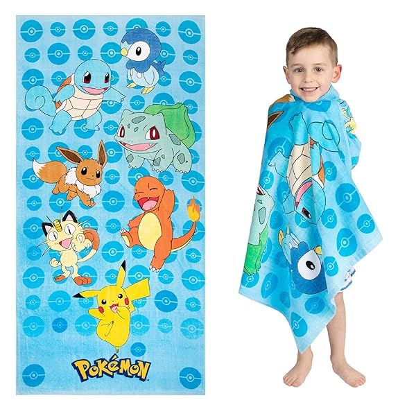 Franco Kids Pokemon Beach Towel - Super Soft Cotton, 58x28 Inches for Ultimate Comfort