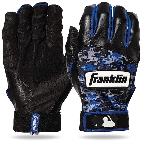 Franklin Sports MLB Digitek Baseball Batting Gloves - Gray/Black/Royal for Adults - X-Large Size