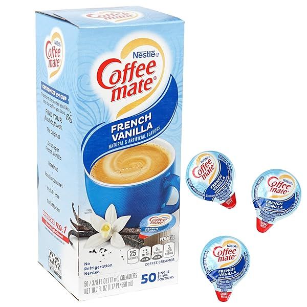 French Vanilla Liquid Coffee Creamer Singles - 50 Pack (18.7 Fl Oz) for Perfect Coffee Every Time!