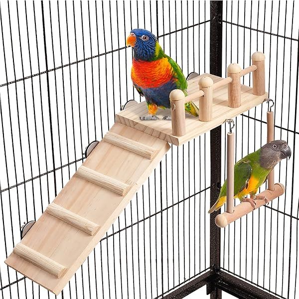 FrgKbTm Bird Perches Platform Swing with Climbing Ladder for Small Birds Sturdy Wooden Playing Gym Cage Accessories