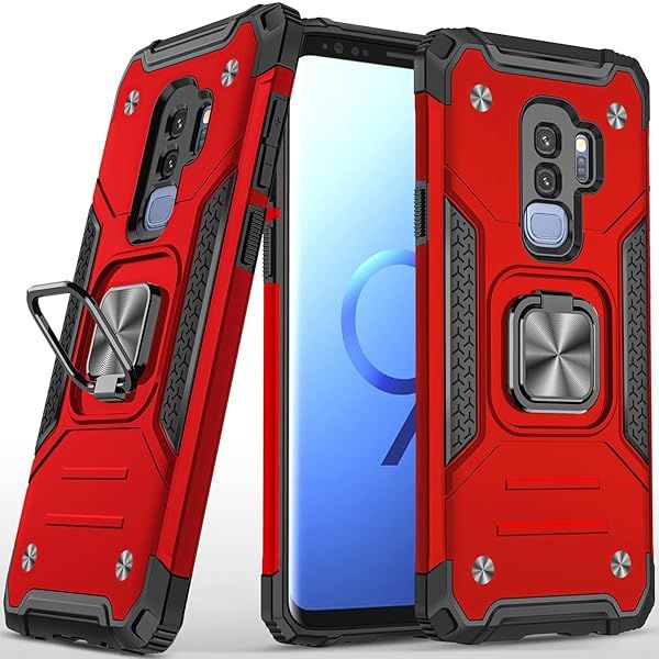 Fucozan Military Grade Shockproof Case for Samsung Galaxy S9 Plus with Kickstand and Magnetic Car Mount Heavy Duty Protection Red