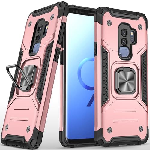 Fucozan Military Grade Shockproof Case for Samsung Galaxy S9 Plus with Kickstand and Magnetic Car Mount Heavy Duty Protection Rose Gold