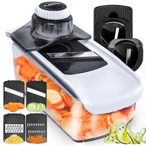 Fullstar 6-in-1 Mandoline Slicer: Cucumber, Cheese Grater & Veggie Spiralizer with Safety Glove - Essential Kitchen Gadget