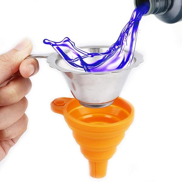 Foldable Silicone Funnel with Metal Filter Mesh for 15mm Bottles - Perfect for 3D Printer Resin Curing