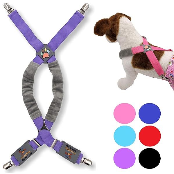 FunnyDogClothes Dog Suspenders for Pets Apparel Diapers Pants Skirt Belly Bands for Small Medium Large Dogs Purple