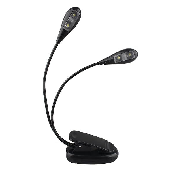 Futheda Portable Dual Head Music Stand Light - 4 LED Clip-On, Eye Care, Flexible Gooseneck for Music, Grilling, Desk & Camping