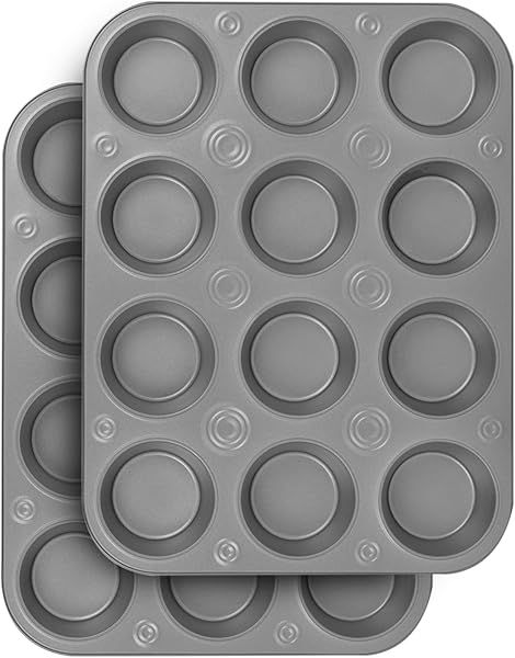 G and S Metal Products Company Baker Eze Nonstick 12 Cup Muffin Pan Set of 2 for Perfect Baking Every Time