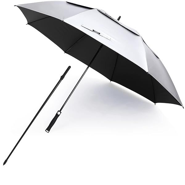 G4Free 68 Inch Vented UV Golf Beach Umbrella Auto Open Windproof Sun Shade Silver Black