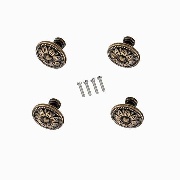 GDQLCNXB Metal Flower Pull Handles - Bronze Cabinet Drawer Knobs (Pack of 4) for Stylish Home Decor