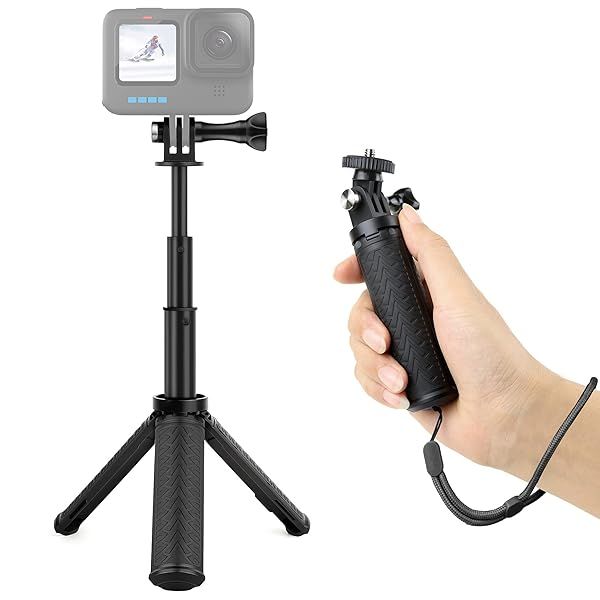 GEPULY Mini Hand Grip Selfie Stick Tripod Stand for GoPro Hero 13 12 11 10 9 8 7 6 5 4 3,Session, Fusion, Max,Insta360, DJI, Akaso, Phone-Use it as a