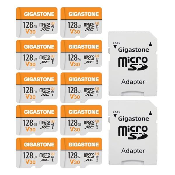 Gigastone 128GB Micro SD Card 10 Pack for 4K Video Pro Surveillance Security Action Camera Drone 95MBs UHS-I V30 Class 10