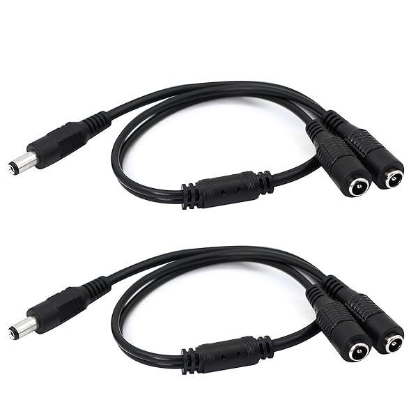GINTOOYUN DC Y Splitter Cable 1 Male to 2 Female 5.5mm x 2.1mm Power Extension Adapter for CCTV Cameras Routers DVR 2PCS