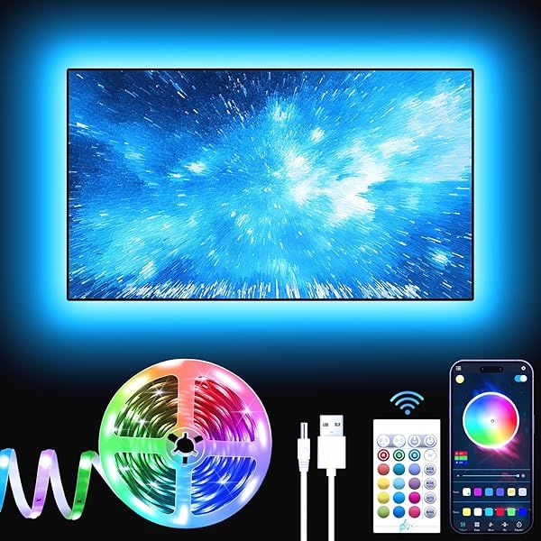 GIPOYENT 13.1Ft LED TV Lights for 40-65 Inch TVs Bluetooth RGB Color Changing Light Strip for Home Theater
