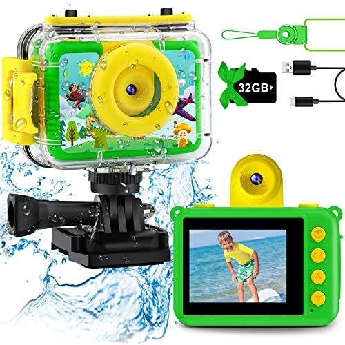 GKTZ Kids Camera Waterproof Underwater Digital Action Camera for Boys Age 3-12 Perfect Christmas Birthday Gift 1080P HD Pool Toy