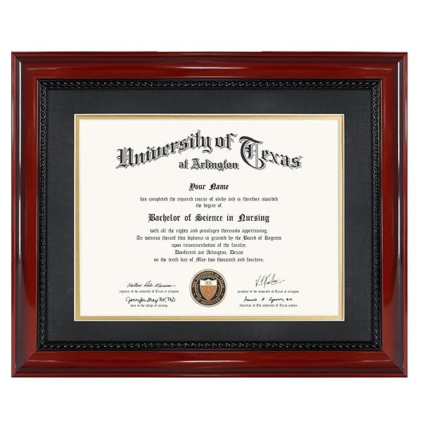 GMFrames 8.5x11 Diploma Frame Solid Wood Cherry Finish with Mat for 11x14 Certificates UV Protection Acrylic Intricate Black Rope Detail
