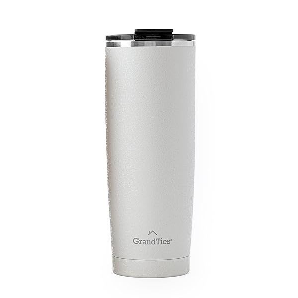 GRANDTIES 20oz Insulated Coffee Tumbler - Leak Proof, Double Walled Stainless Steel Travel Mug with Tritan Lid (Snowy Pearl)
