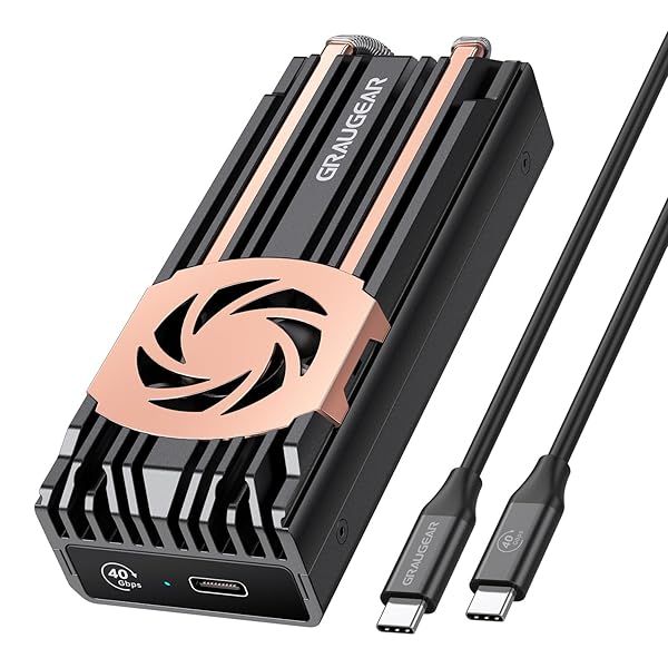 GRAUGEAR 40Gbps M2 NVMe SSD Enclosure USB4 with Cooling Fan Dual-Pipe Heatsink Aluminum Thunderbolt 4 3 ASM2464PD Chip