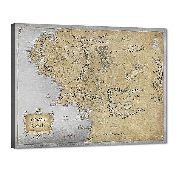 Retro Middle Earth Map Canvas Wall Art - HD Print for Home Decor | Vintage Movie Map Poster (18x24)