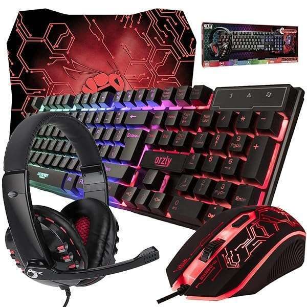 4-in-1 Gaming Bundle: Hornet RX-250 Wired RGB Keyboard, Mouse, Mouse Pad & Headset for PC, Xbox & PS4 Gamers