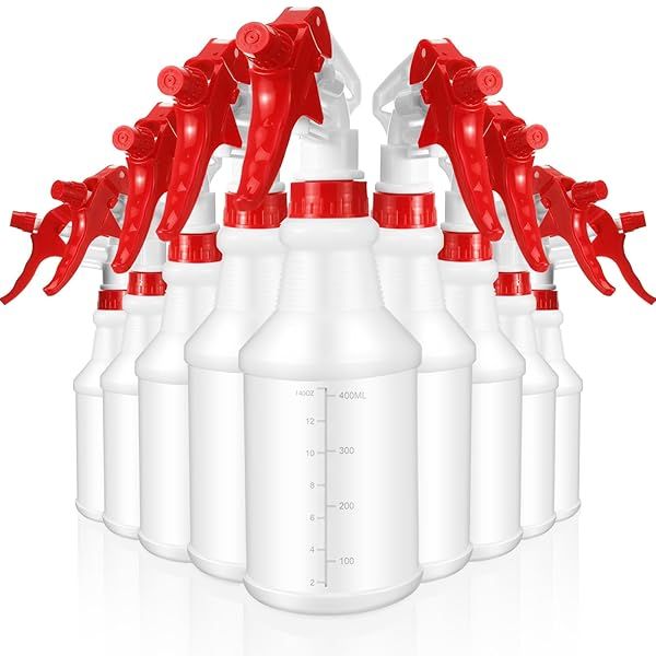 Gandeer 10 Pack 16 Oz Spray Bottles Heavy Duty Refillable Adjustable Nozzle for Cleaning Household Commercial Industrial Use Red