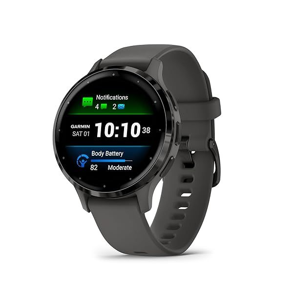Garmin Venu 3S Slate Smart Watch 1.2 Inch AMOLED Display 41mm Pebble Gray Case Silicone Band