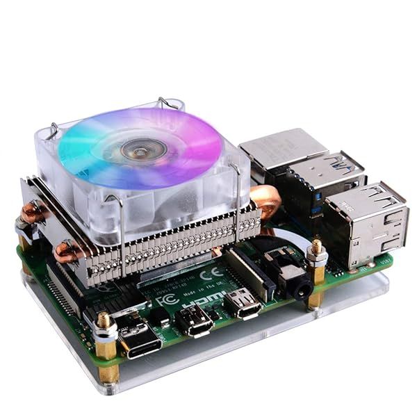 GeeekPi PWM Fan & RGB Cooler for Raspberry Pi 4, 3B+ & 3B - Low-Profile Aluminum Heatsink