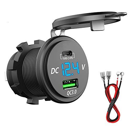 GemCoo 12V USB Charger PD Type C and QC 3.0 Dual USB Socket 63W Waterproof Fast Charge for Motorcycle Marine Boat RV ATV