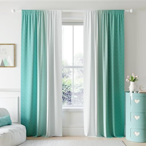 Geomoroccan Ombre 100 Blackout Curtains 108 Inches Long 2 Panels Teal White Gradient Light Blocking Thermal Insulated Window Drapes
