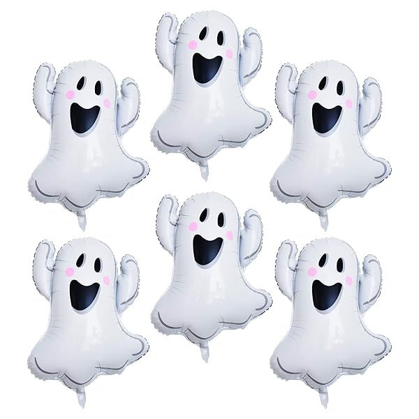 Ghost Balloons White Ghost Shape Aluminum Foil Balloons for Halloween Party 6 Pack