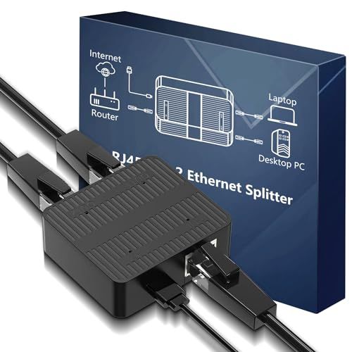 Gigabit Ethernet Splitter for 2 Devices 1000Mbps High Speed LAN Adapter with USB-C Power Cable for RJ45 Cat 5 to 8 Networking