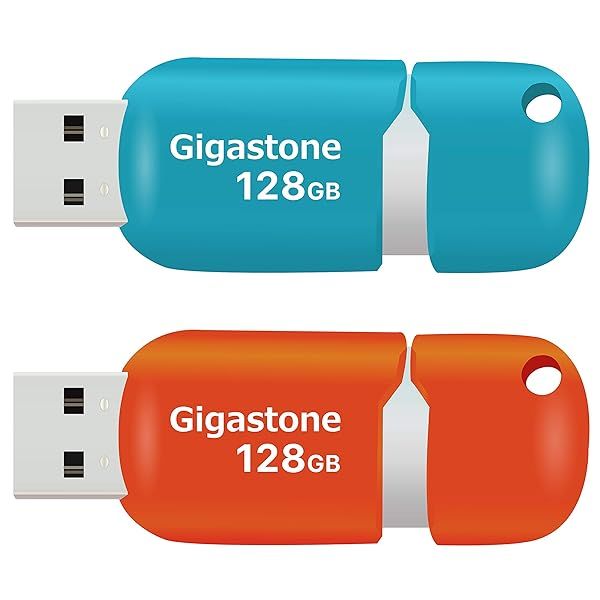 Gigastone V10 128GB USB 2.0 Flash Drive 2-Pack Capless Retractable Design Blue and Orange Memory Stick Pen Drive