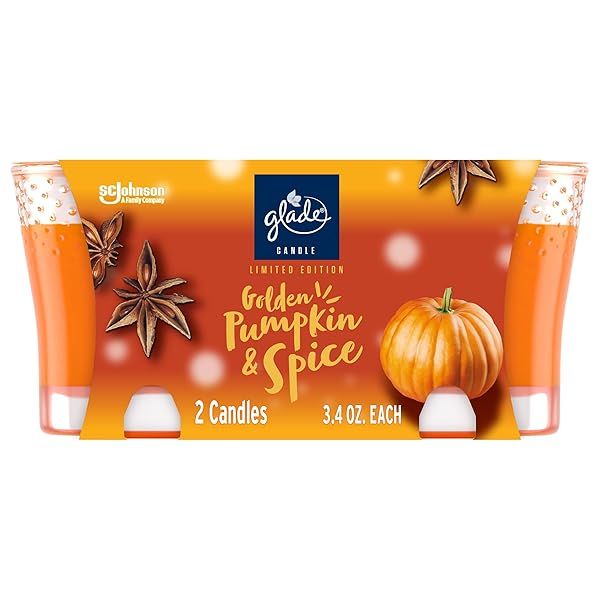 Glade Golden Pumpkin & Spice Candle Jar - Limited Edition Air Freshener, 3.4 oz, 2 Count