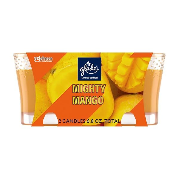 Glade Mighty Mango Candle Jar - Essential Oil Infused Air Freshener, 3.4 oz, 2 Count for Fresh Home Fragrance