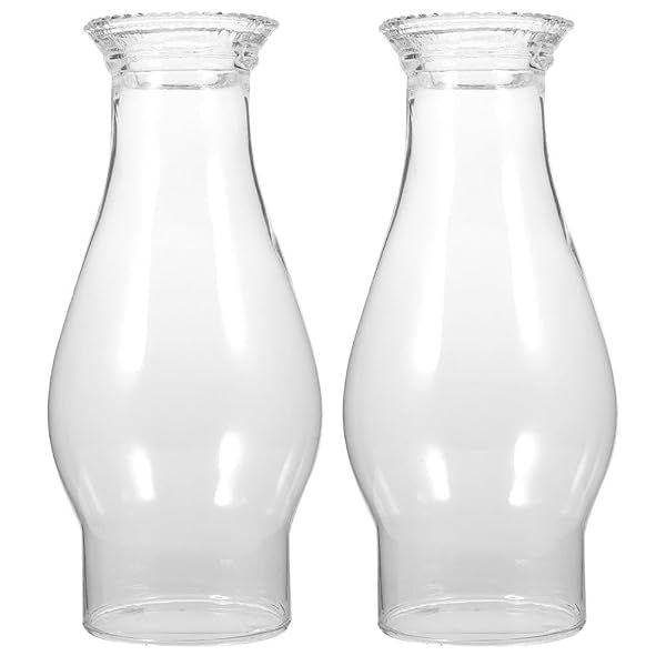Clear Glass Lamp Shade Replacement 2pcs for Oil Hurricane Kerosene Lamps Vintage Crimped Top Chimney