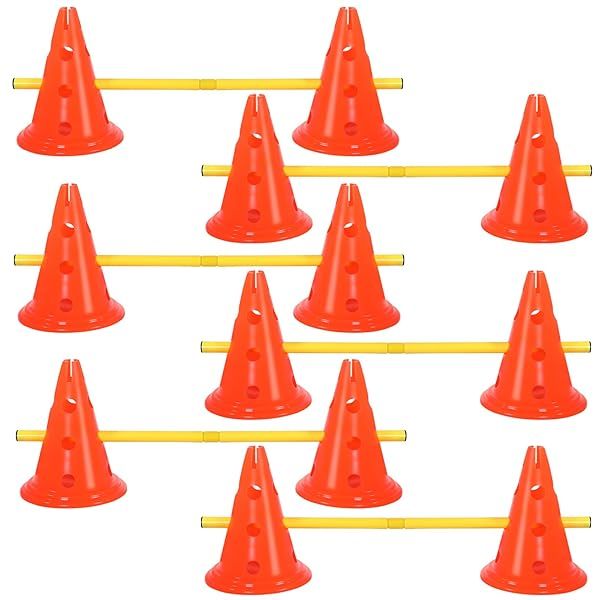 Glimin Dog Agility Hurdle Cone Set 12 Cones 6 Rods Adjustable Obstacle Training Equipment for Outdoor Pet Games