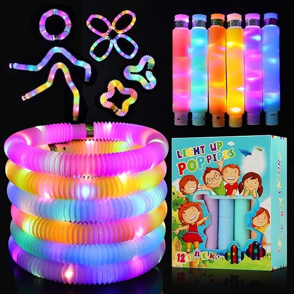 Glow Sticks Light Up Fidget Pop Tubes 18 Pack Glow in The Dark Party Supplies Sensory Toys Halloween Party Favors Goodie Bag Stuffers