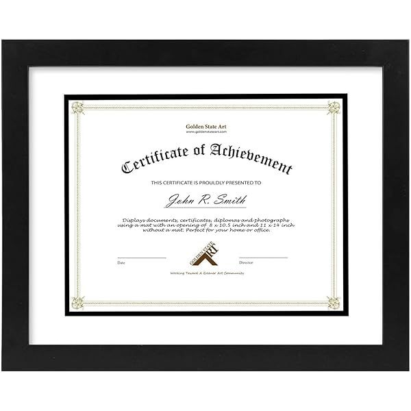 Golden State Art 11x14 Diploma Frame for 8.5x11 Documents - Real Glass, Double Mat, Solid Wood - Perfect for Certificates