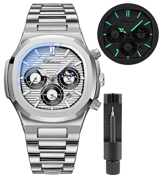 Gosasa Fashion Men's Luxury Quartz Watch Stainless Steel Waterproof Analog Date Display T-Silver