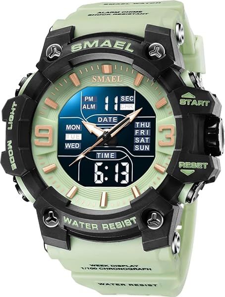 Gosasa Men's Watches Multi Function Military S-Shock Sports Watch LED Digital Waterproof Alarm 8049_Light_Green