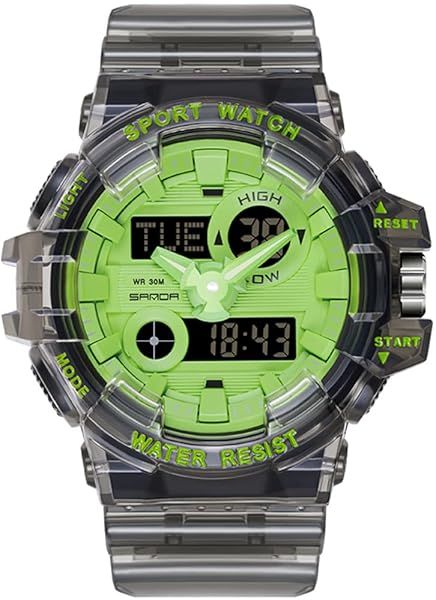 Gosasa Large Dial Transparent Multifunction Digital Watch for Men and Women Casual Dual Display Unisex Wrist Watch in Transparent Green