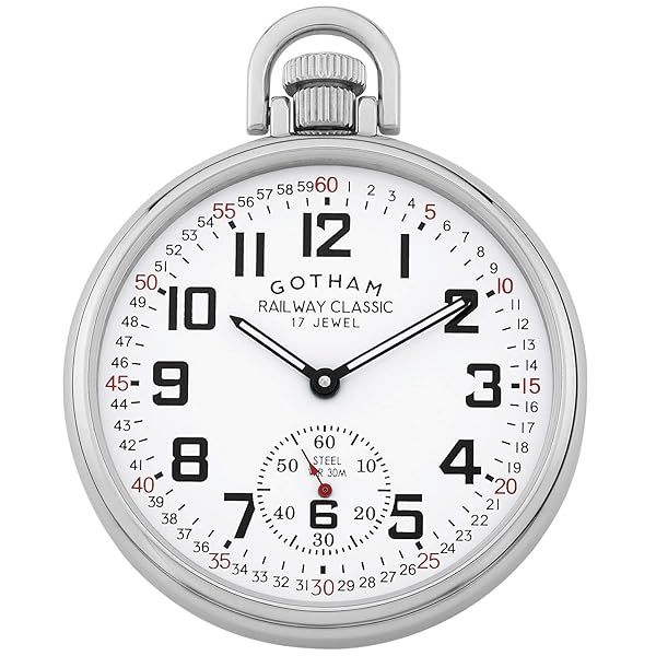 Gotham Men's Stainless Steel Mechanical Hand Wind Railroad Style Pocket Watch GWC14108S