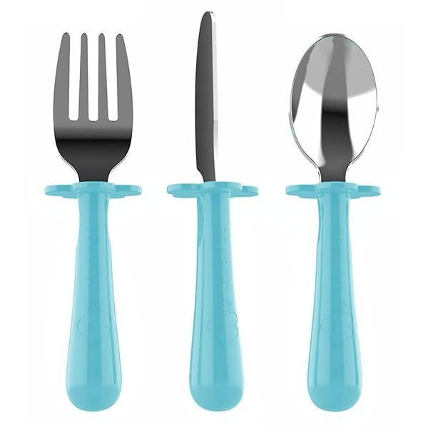 Grabease Toddler Silverware Set: BPA-Free Utensils for Easy Feeding - Forks, Spoons & Knives in Teal