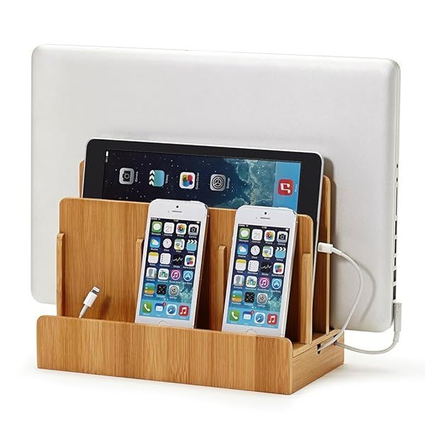 Eco-Friendly Bamboo Multi-Device Charging Station Dock for Laptops, Tablets & Phones - G.U.S. Organizer in Multiple Finishes