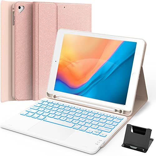 GreenLaw Pink Keyboard Case for iPad 9.7 6th Gen 5th Gen Air 2 with 7 Color Backlit and Touchpad Supports 2 Bluetooth Devices